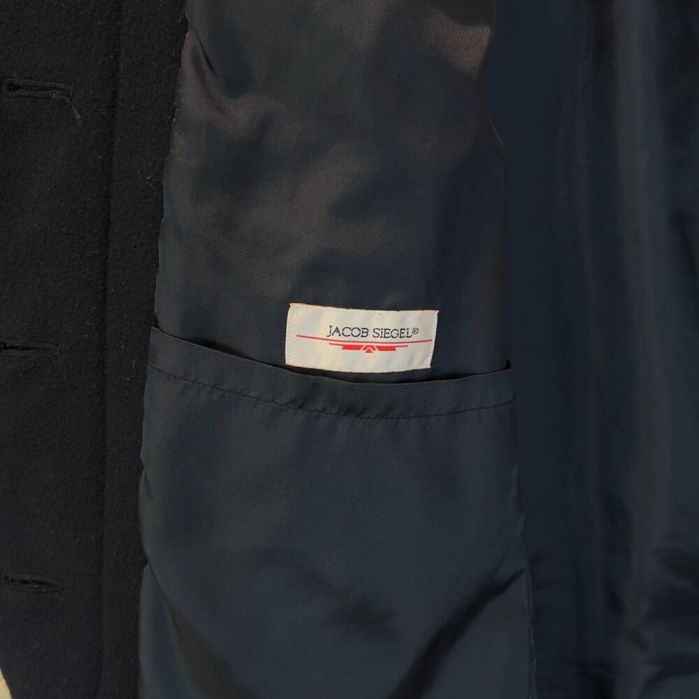 Vintage Jacob Siegel Black Wool Flannel Long Black Coat Sz Missy 12 - Picture 4 of 6
